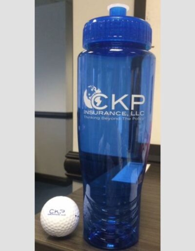 Water bottle and golf ball with logo